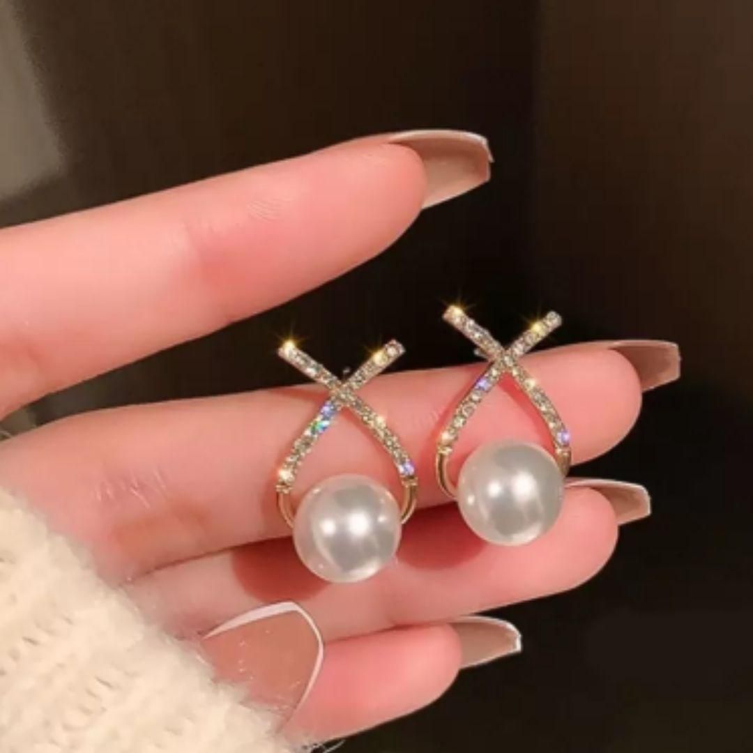 ALLTROVES Korean Studded Cross Pearl Stud Earrings