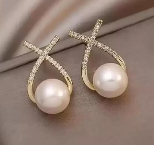 ALLTROVES Korean Studded Cross Pearl Stud Earrings