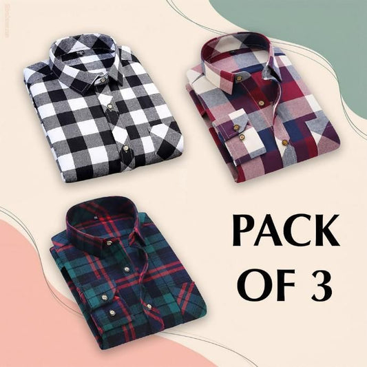 ALLTROVES Men's Checkered Casual Shirt Pack of 3